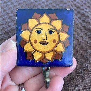 Beautiful Glossy Hand Made 2”X2”Mexican Tile Hook (#8)